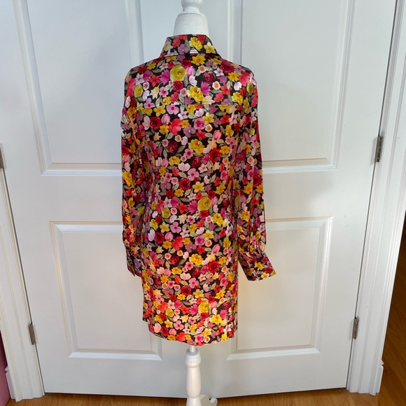 Ruched Floral-print Silk-blend Satin Mini Shirt Dress from GANNI - Picture 6 of 9